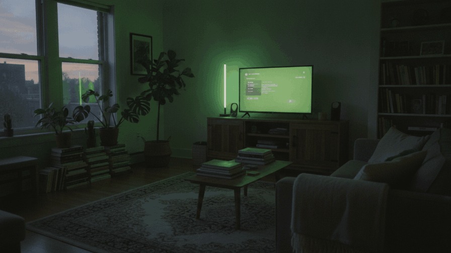 Living room glowing lime green